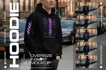 6  Urban Streetwear Hoodie Mockup on Asian Man. Generated AI 