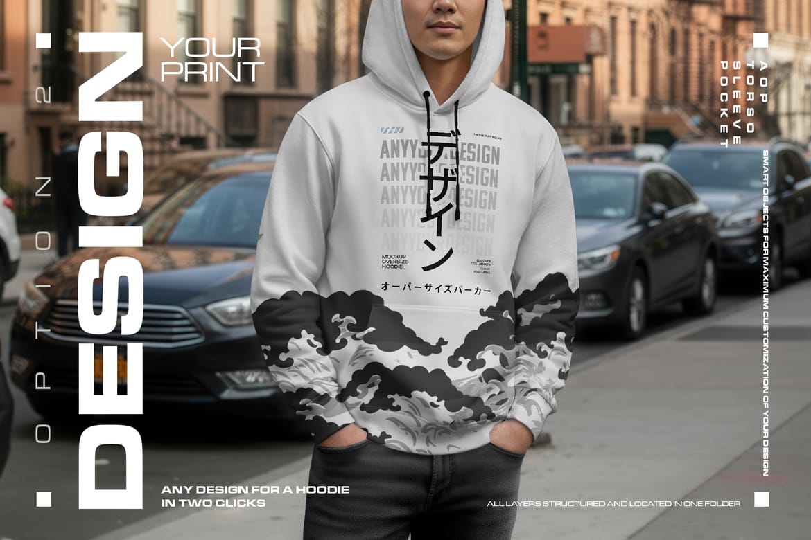 6  Urban Streetwear Hoodie Mockup on Asian Man. Generated AI 