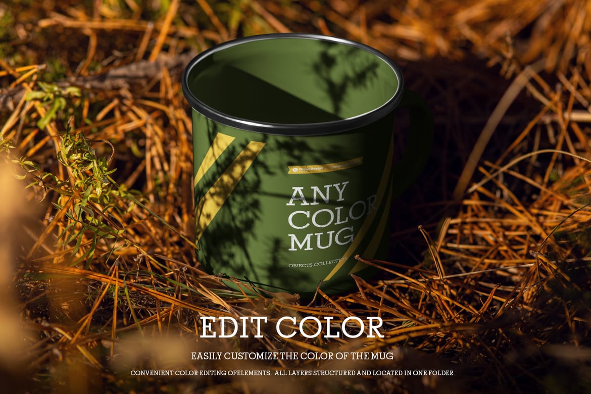  7 Mockups of Enamel Metal Mug in the Hand Man On The Outdoor