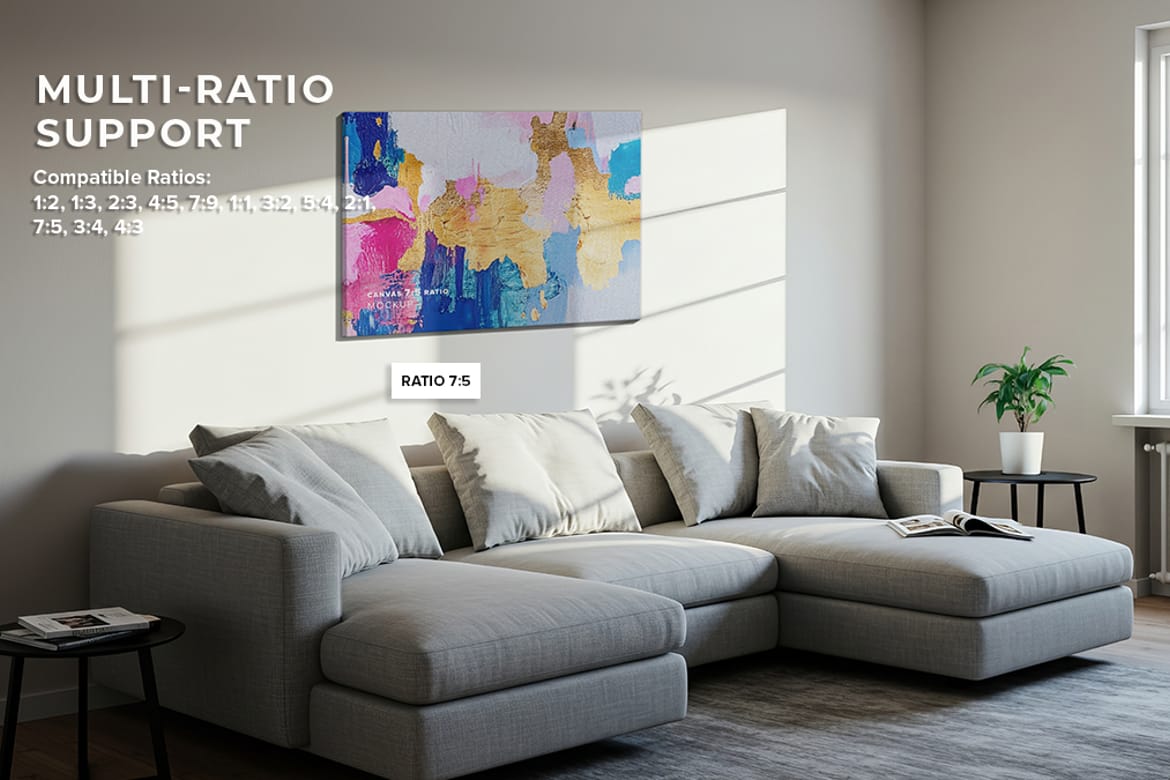 Hung Canvas Mockup Pack 007 – Living Room Scene
