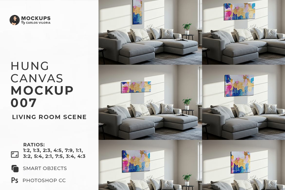 Hung Canvas Mockup Pack 007 – Living Room Scene
