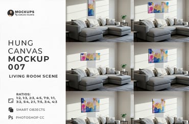Hung Canvas Mockup Pack 007 – Living Room Scene