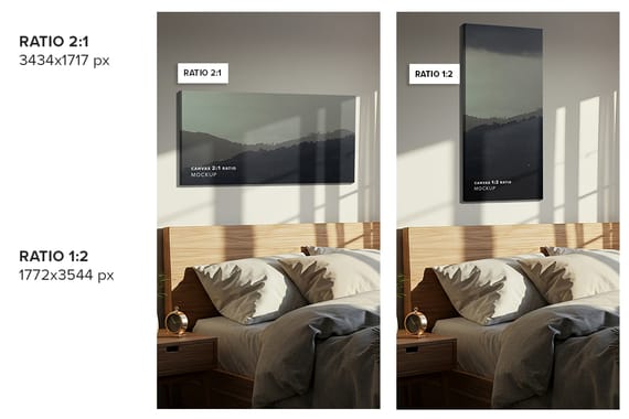 Hung Canvas Mockup Pack 006 – Bedroom Scene