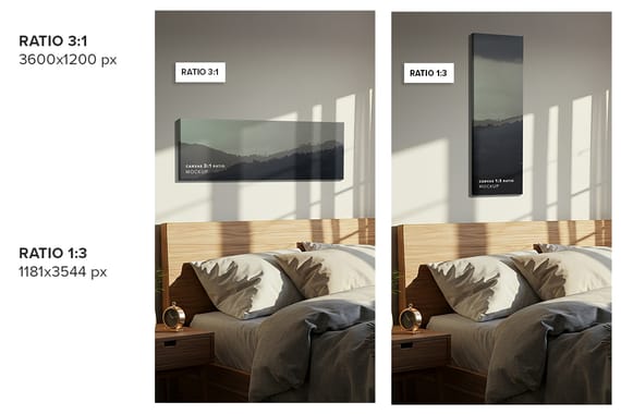 Hung Canvas Mockup Pack 006 – Bedroom Scene