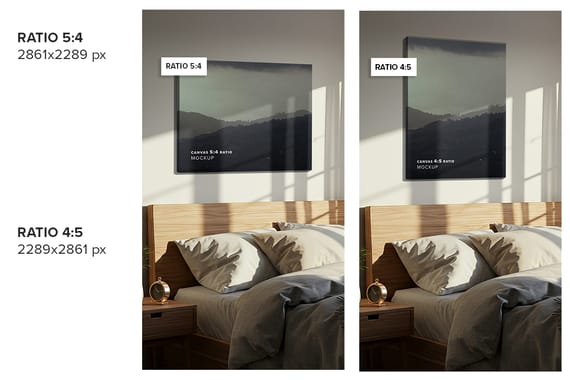 Hung Canvas Mockup Pack 006 – Bedroom Scene