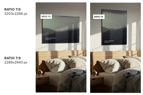 Hung Canvas Mockup Pack 006 – Bedroom Scene