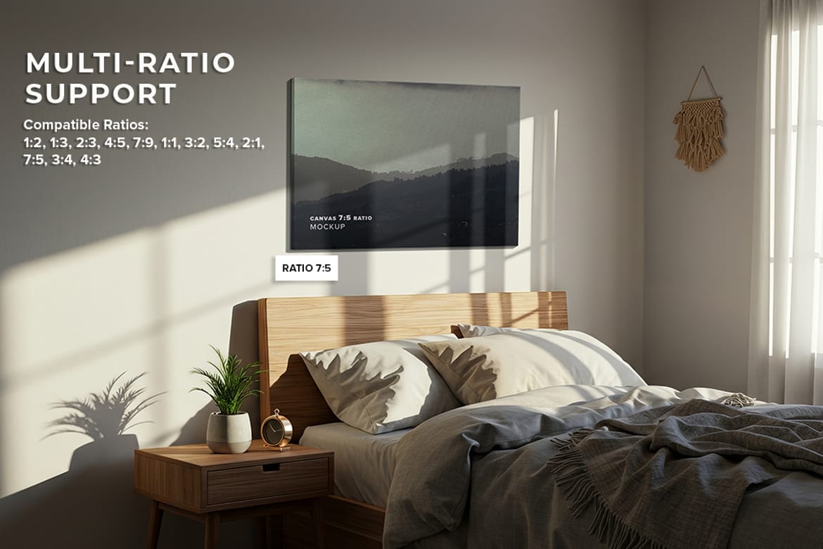 Hung Canvas Mockup Pack 006 – Bedroom Scene