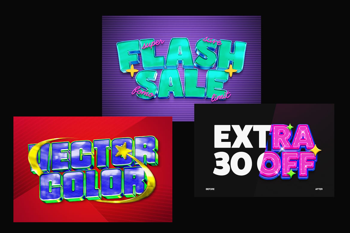 3D Grid Glossy Text Effect