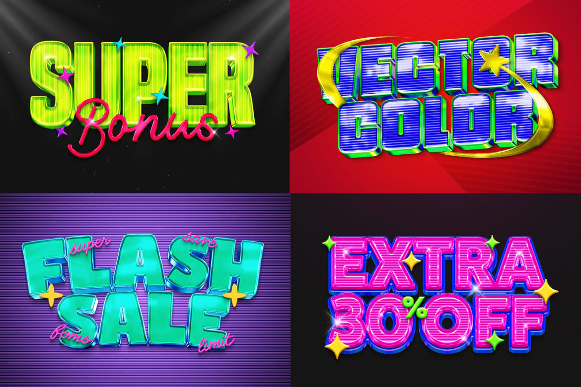 3D Grid Glossy Text Effect