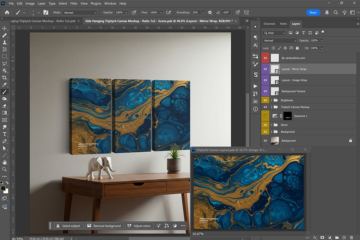 Triptych Canvas Mockup - Ratio 1x2