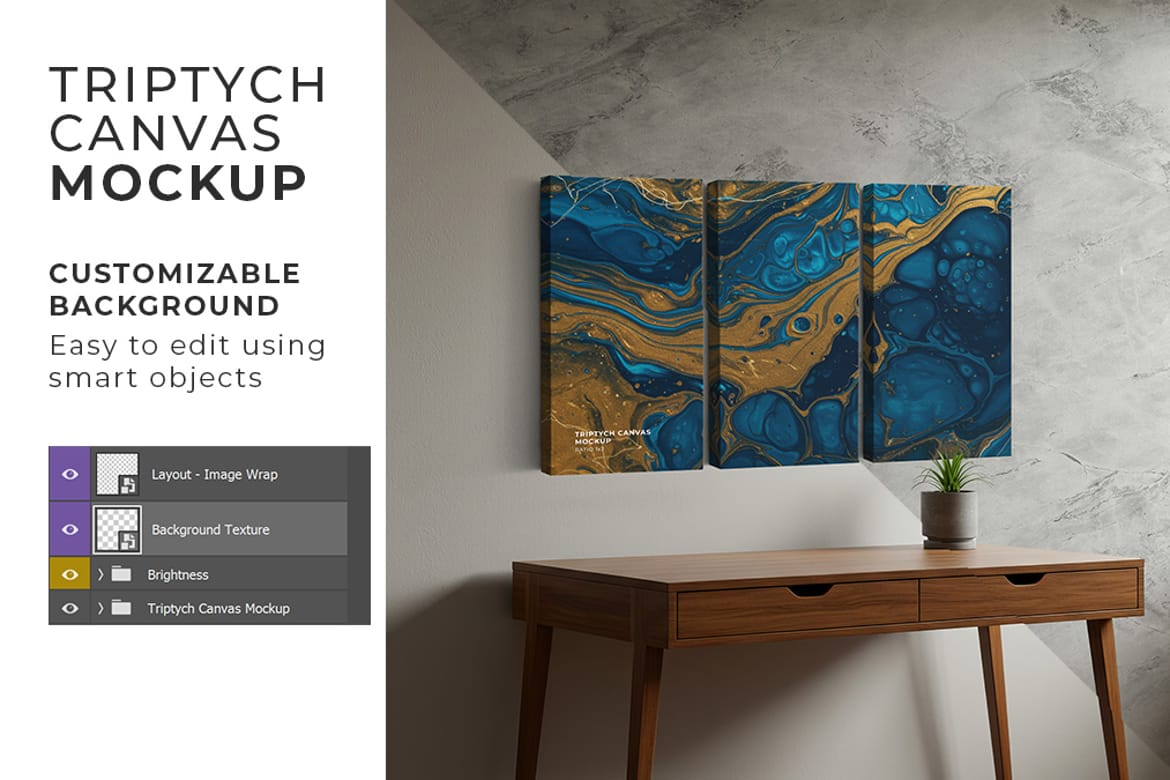 Triptych Canvas Mockup - Ratio 1x2