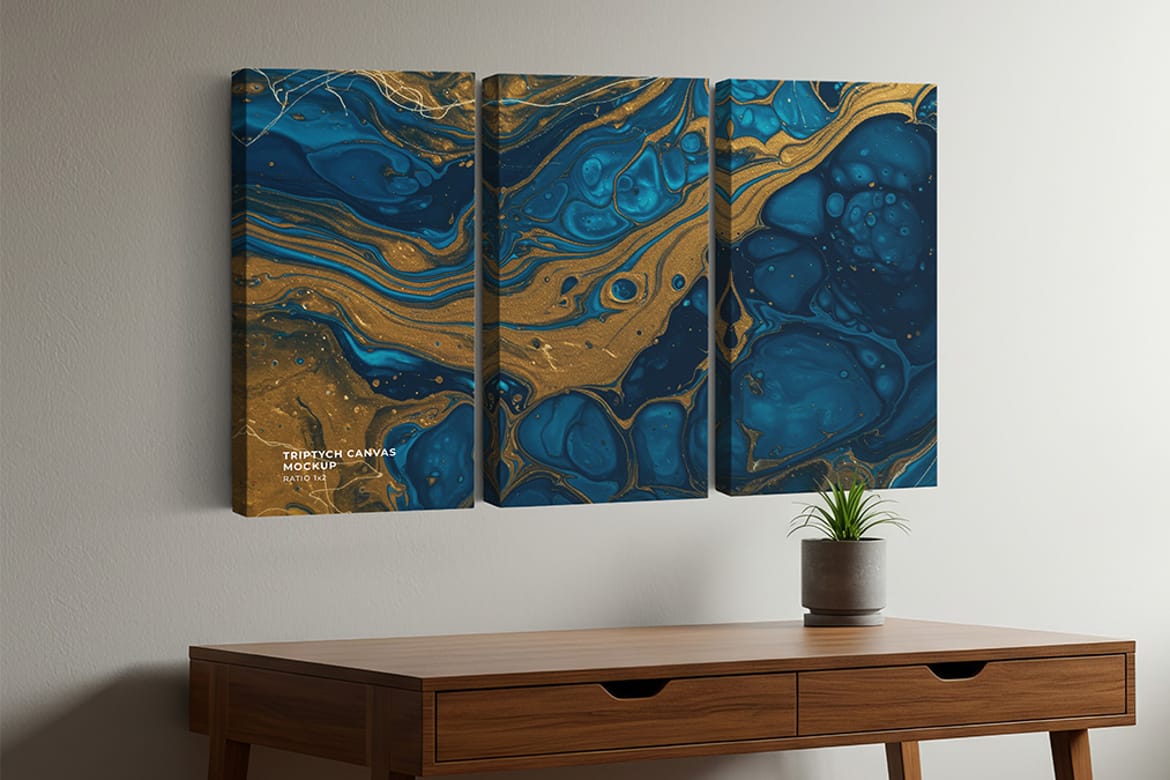 Triptych Canvas Mockup - Ratio 1x2