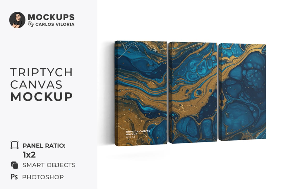 Triptych Canvas Mockup - Ratio 1x2