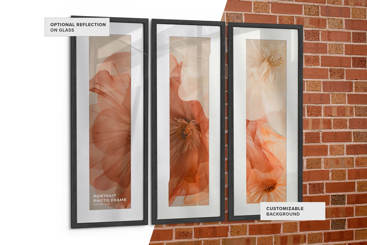 Triptych Photo Frame Mockup – Ratio 1x3