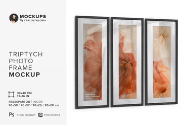 Triptych Photo Frame Mockup – Ratio 1x3