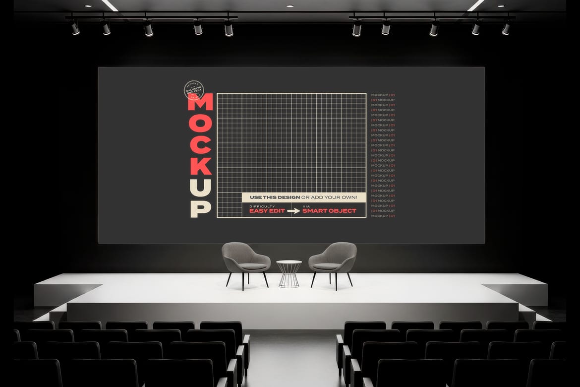 Conference Screen Big Screen on Auditorium Mockups