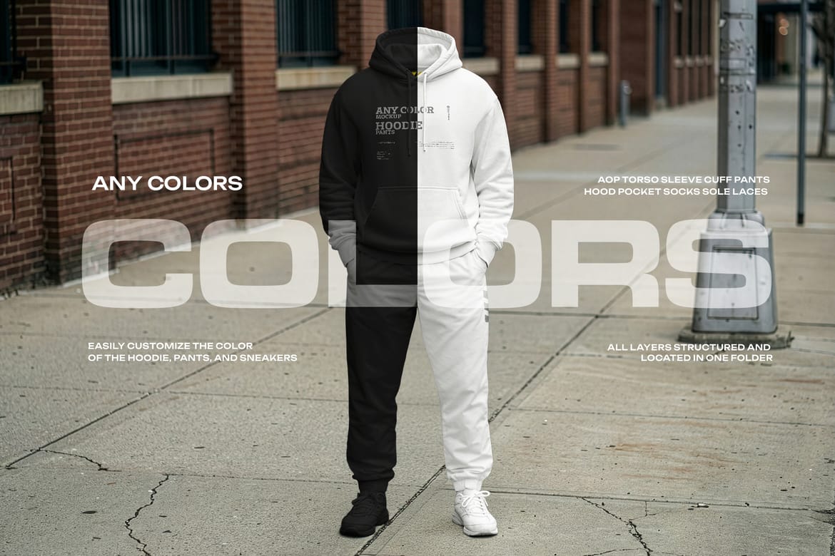 5  Walking Pose Hoodie Pants Apparel Mockup Set. Generated AI 