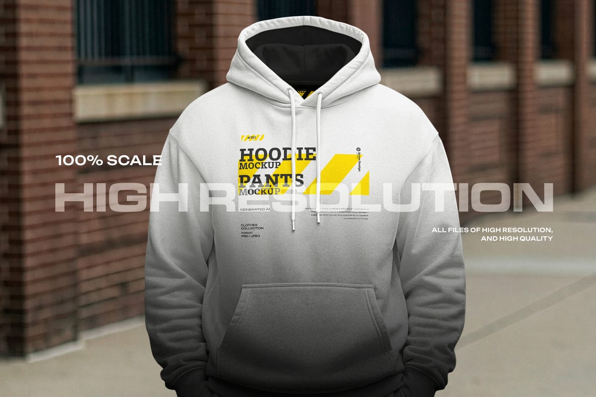 5  Walking Pose Hoodie Pants Apparel Mockup Set. Generated AI 