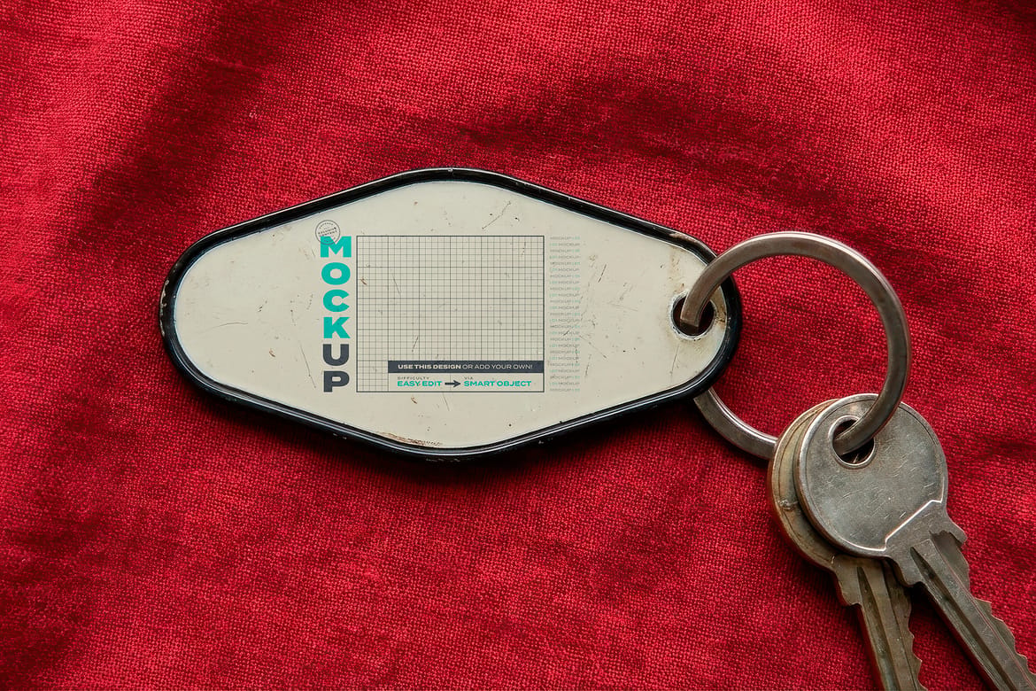 Keyring Red Fabric Background Scene Mockups