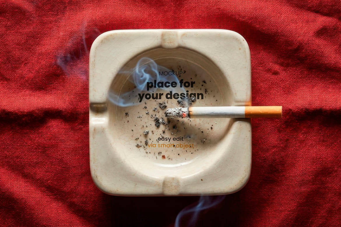 Ashtray and Cigarettes Dish Mockups