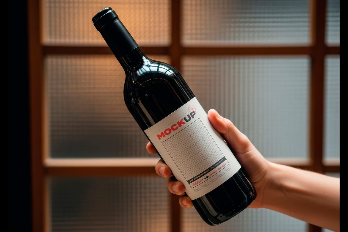 Hand Holding Bottle Collection Label Mockups
