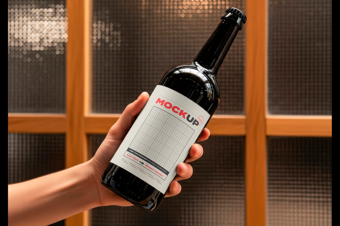 Hand Holding Bottle Collection Label Mockups