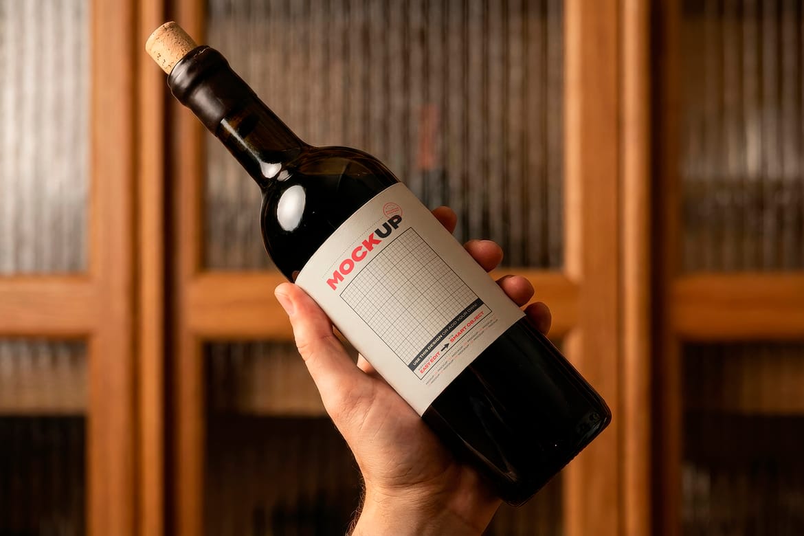 Hand Holding Bottle Collection Label Mockups