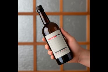 Hand Holding Bottle Collection Label Mockups