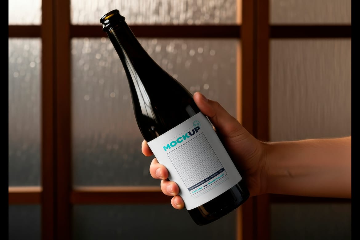 Hand Holding Bottle Collection Label Mockups