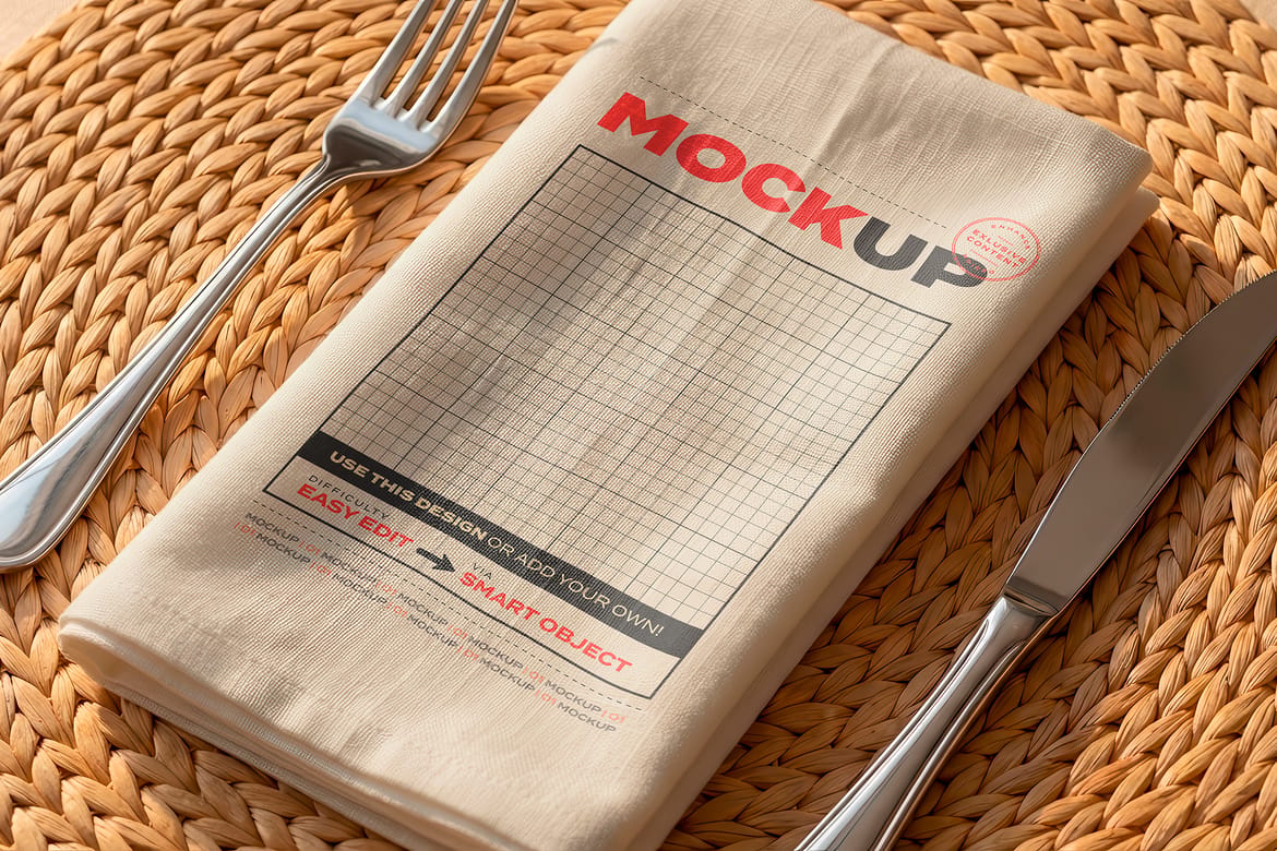 Napkin with Silverware Mockups