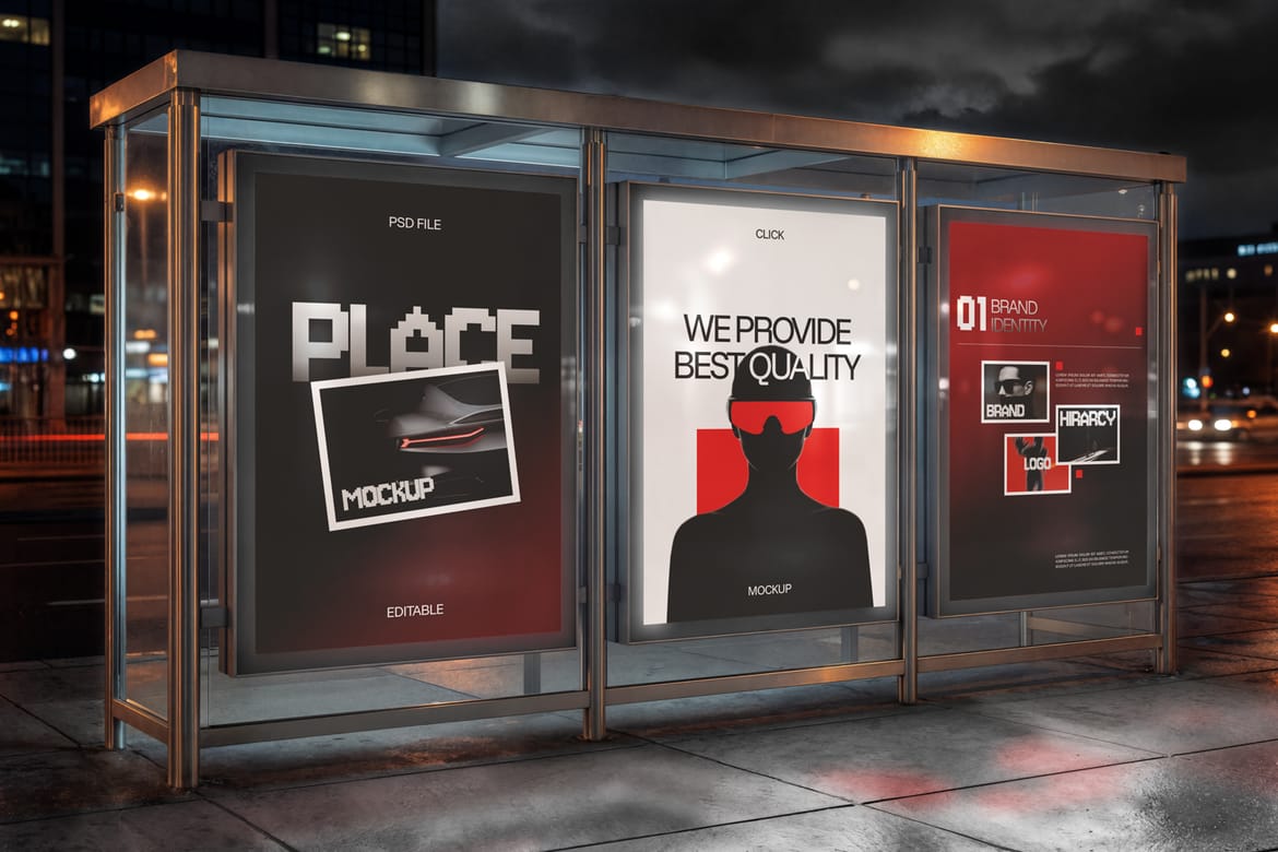 Bus Stop Advertising Billboard Mockup