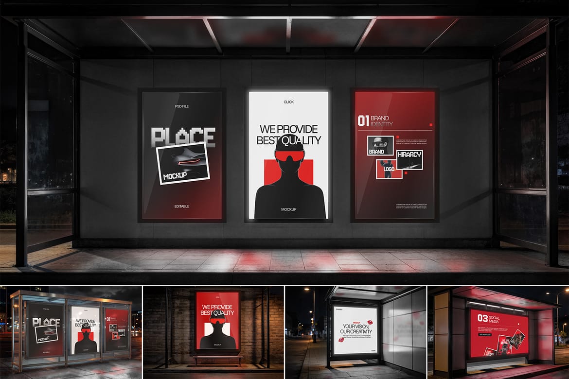 Bus Stop Advertising Billboard Mockup