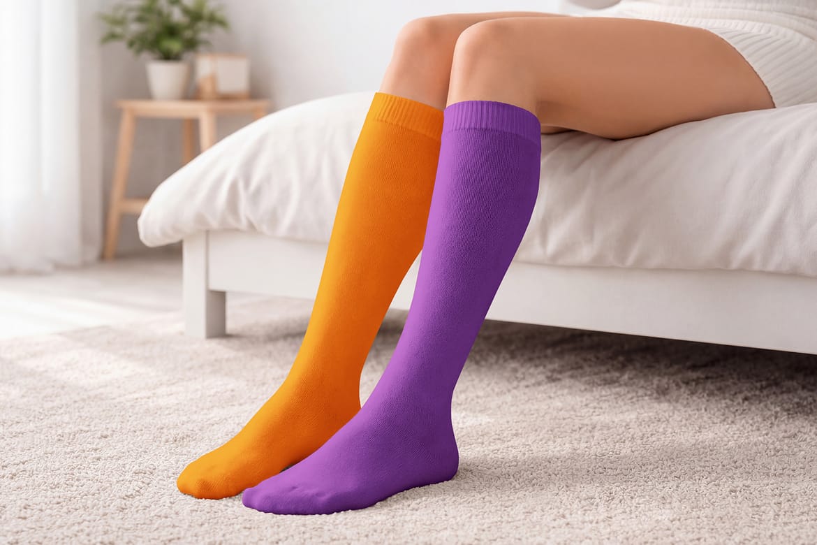 High Socks on the Woman Legs Mockup