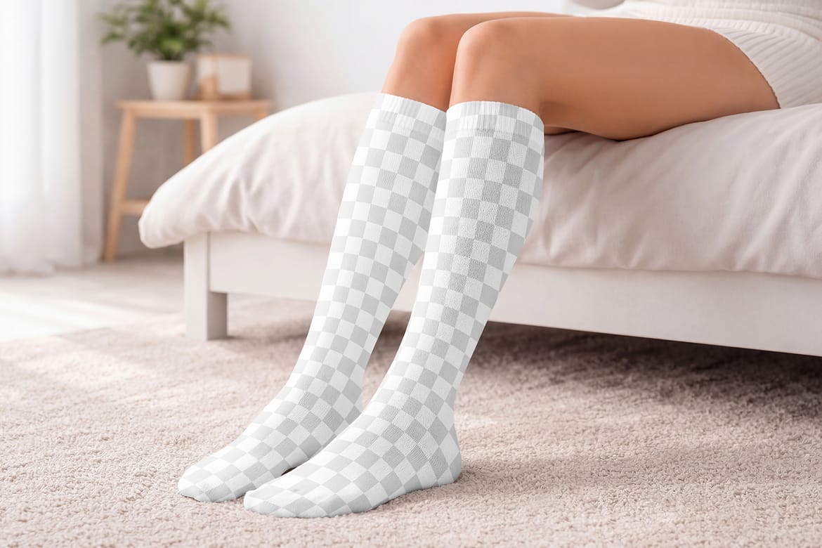 High Socks on the Woman Legs Mockup