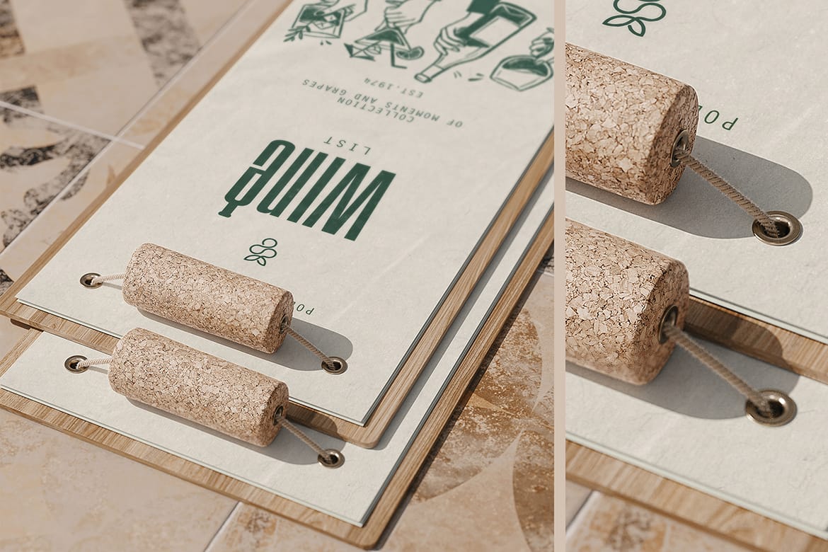 Cork Clip Wine List Clipboard Mockup