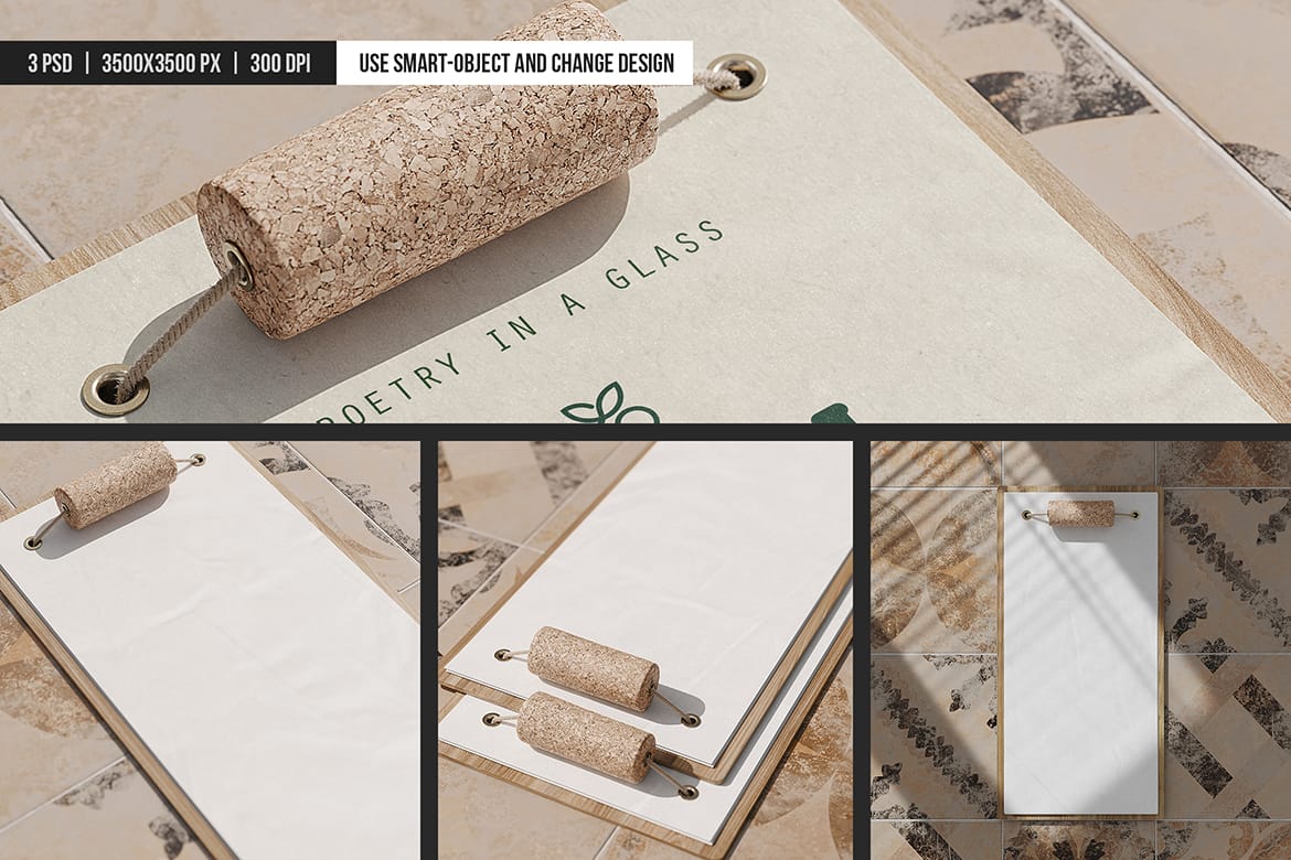 Cork Clip Wine List Clipboard Mockup