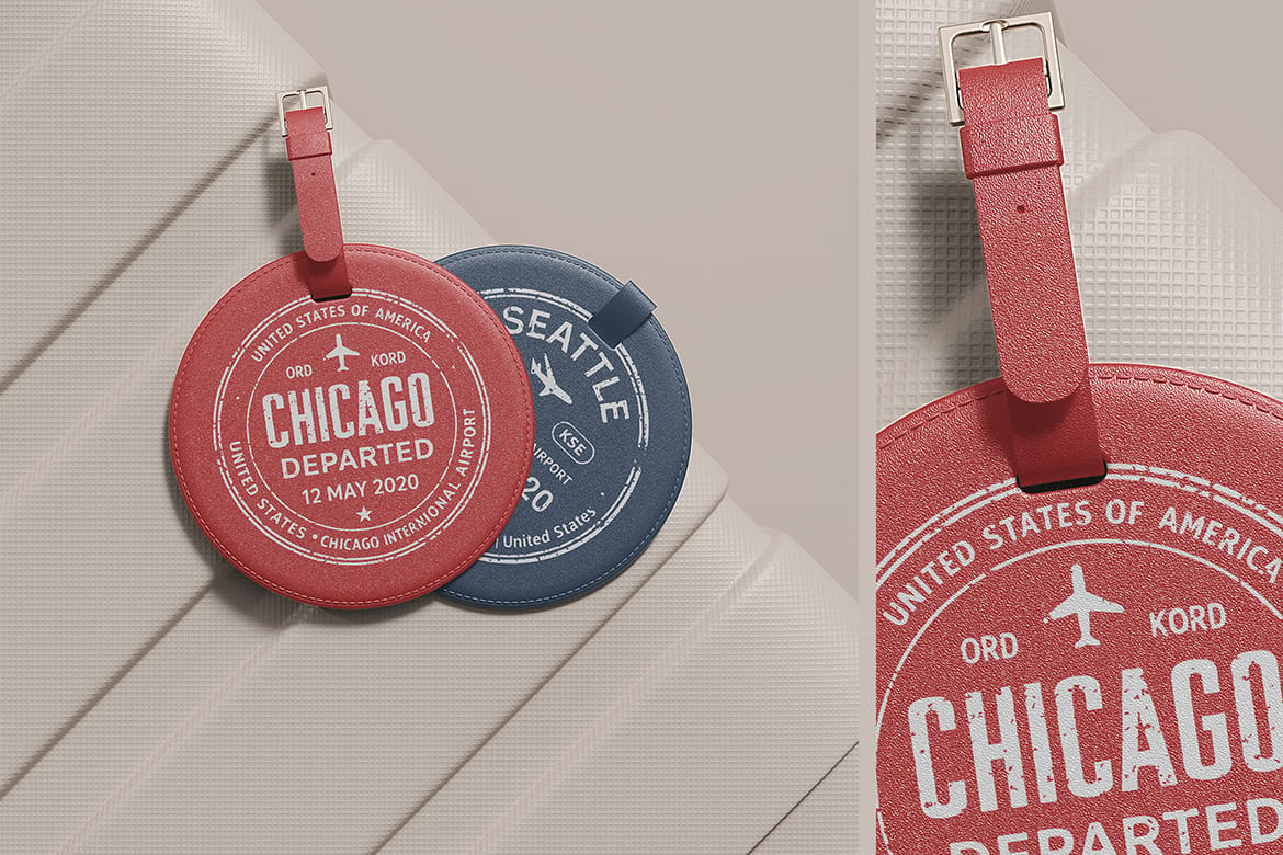 Round Leather Luggage Tag Mockup