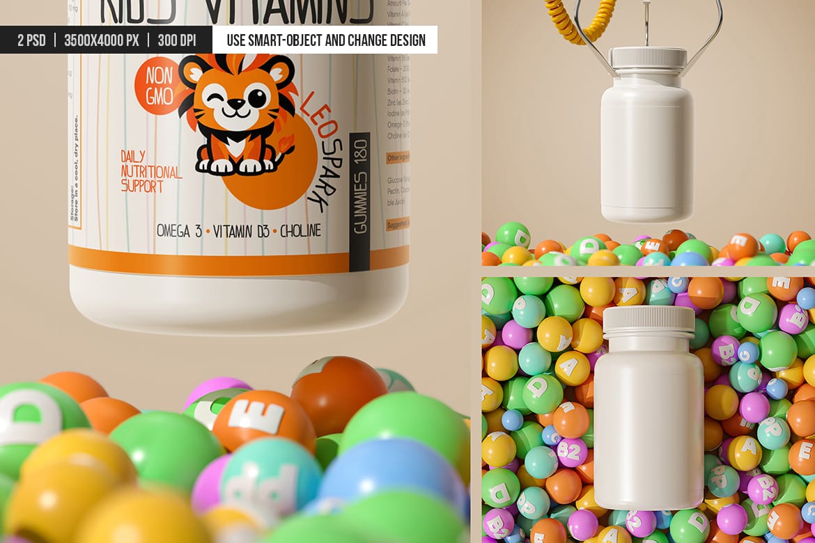 Plastic Vitamin Bottle Mockup