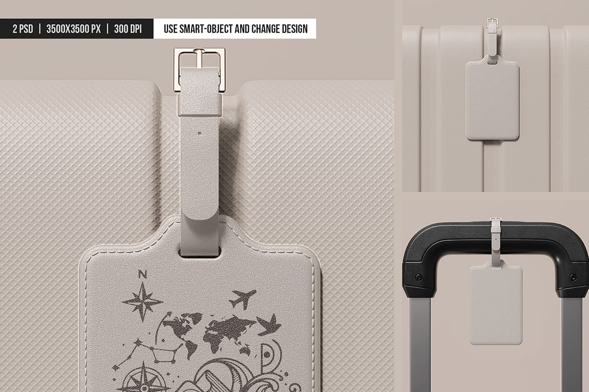 Leather Luggage Tag with Buckle Mockup