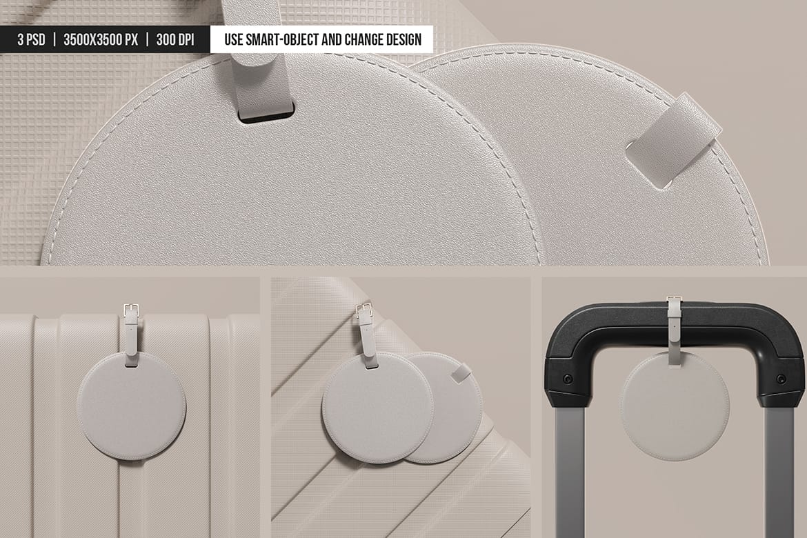Round Leather Luggage Tag Mockup