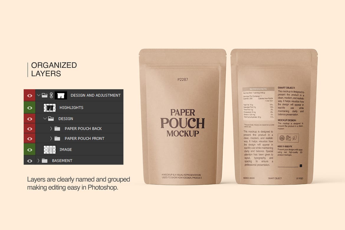 Kraft Paper Stand-Up Pouch Mockup