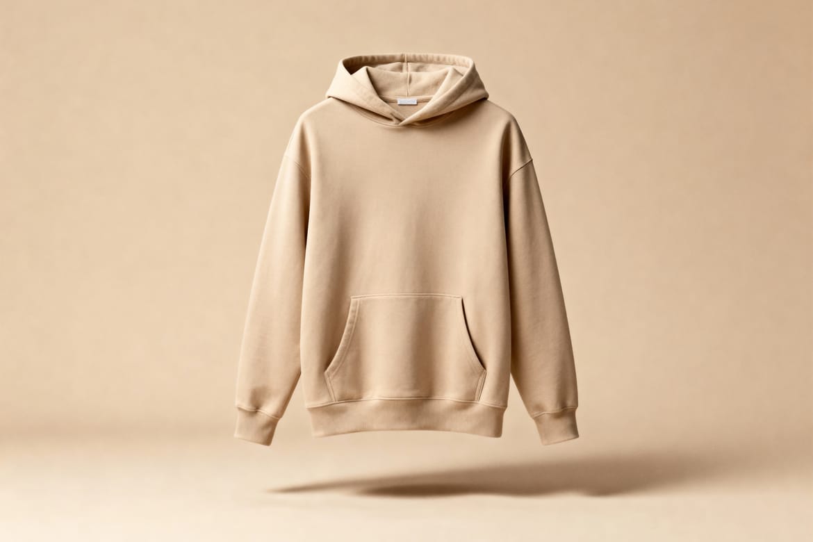 Minimal Beige Hoodie Mockup Floating on Neutral Background