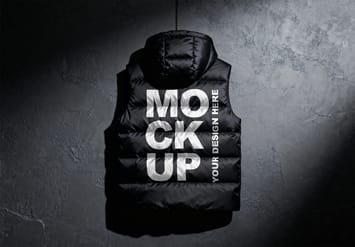 Black Hooded Puffer Vest Mockup – Back View