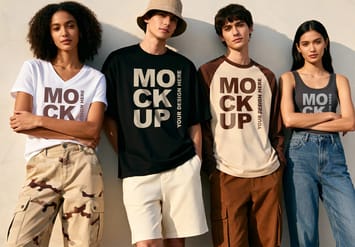 Group Of Diverse Young People Standing In Modern Streetwear Clothing Mockup