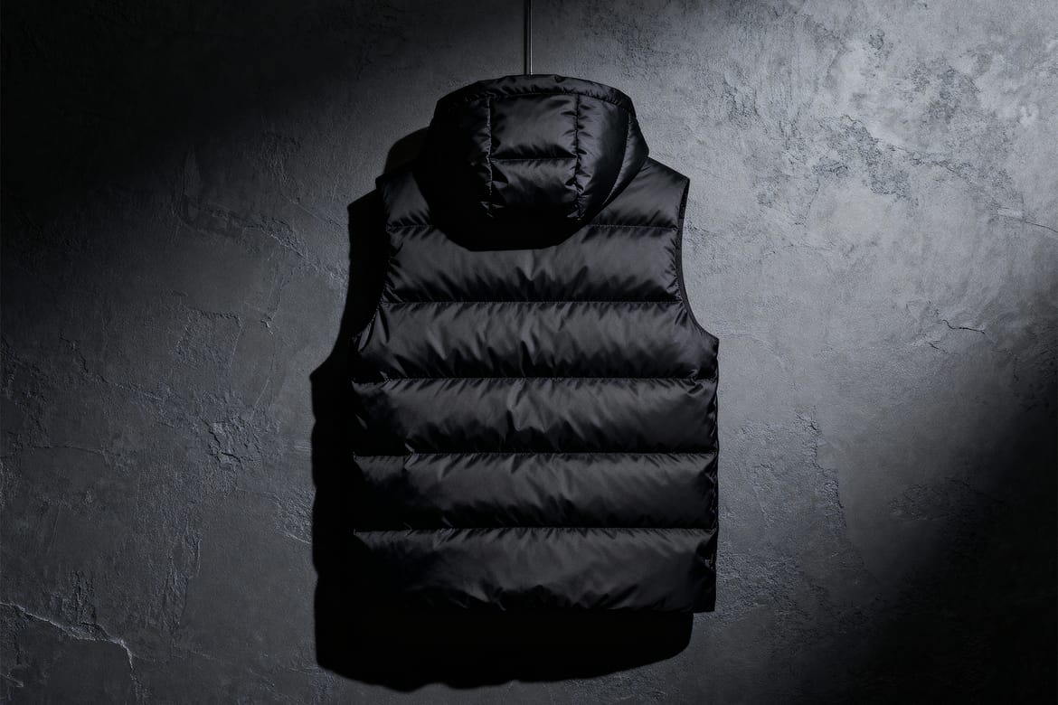 Black Hooded Puffer Vest Mockup – Back View