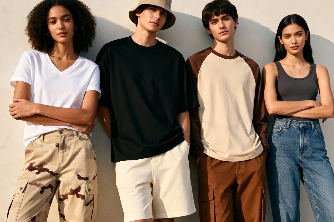Group Of Diverse Young People Standing In Modern Streetwear Clothing Mockup