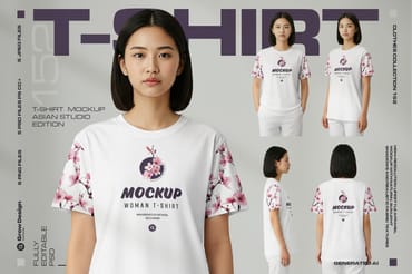 Mockup Woman T-Shirt Set – Asian Model Studio Edition. Generated Ai