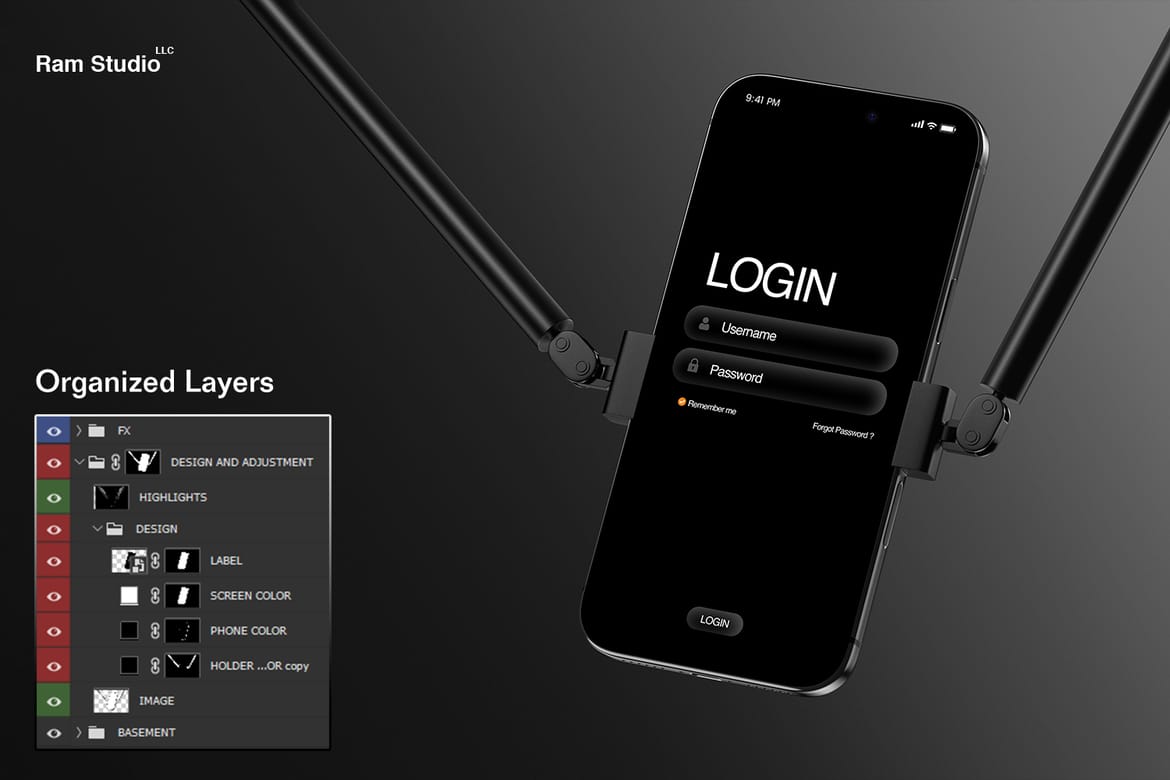 Industrial Dark Theme iPhone 17 Pro Mockup