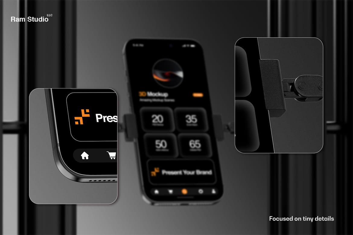 Industrial Dark Theme iPhone 17 Pro Mockup