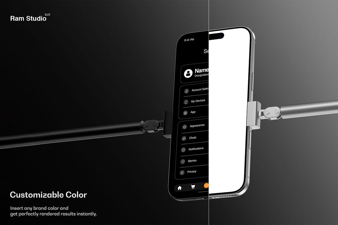 Industrial Dark Theme iPhone 17 Pro Mockup